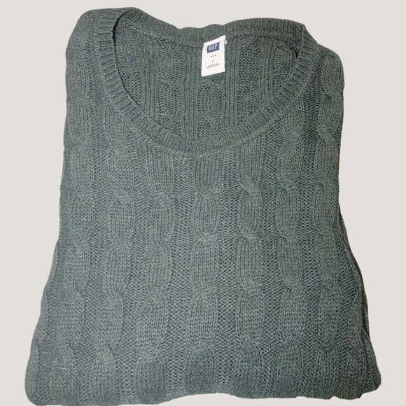 Large Sweater Gap Cable Knit Size Gray Cotton Nylon Blend Long Sleeve - Picture 1 of 10